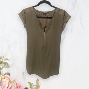 Express Olive Green Zipper Dress Shirt